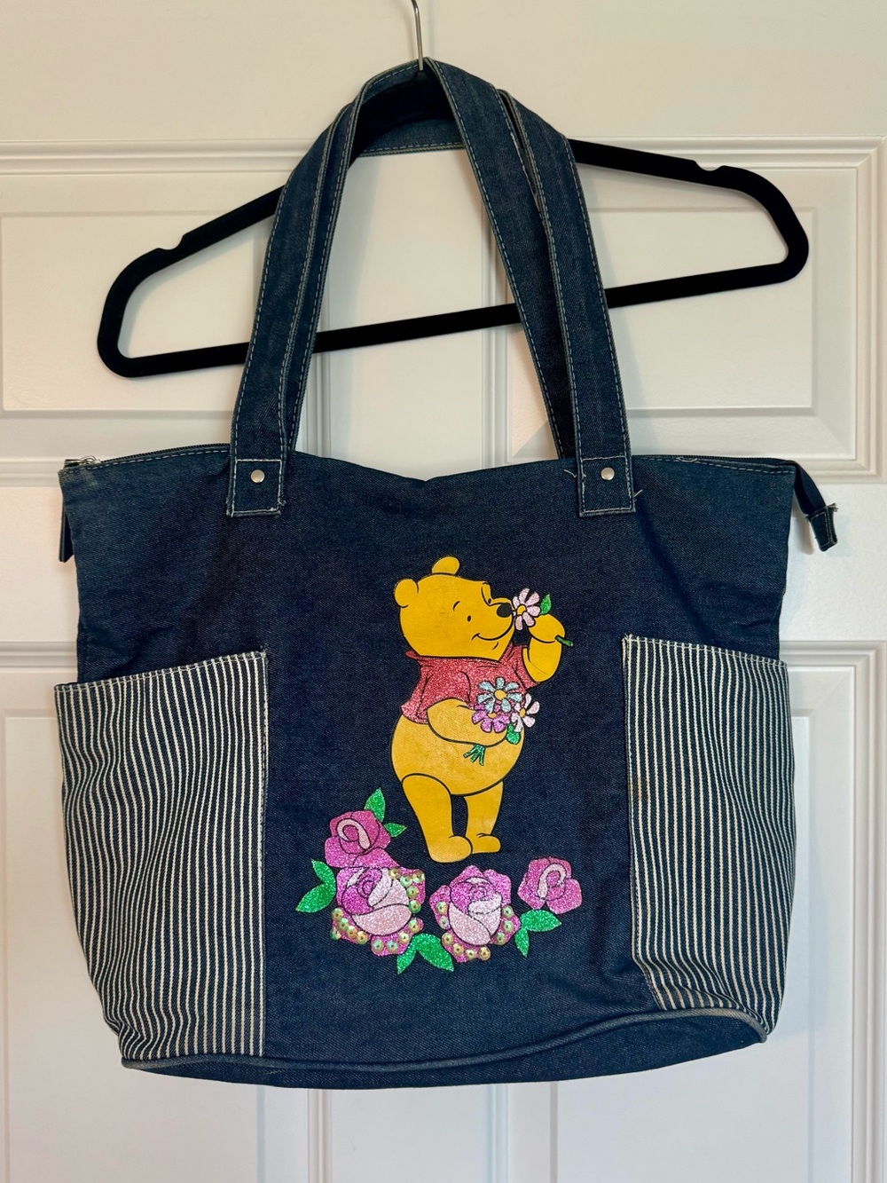 Vintage 1990s Disney Denim Winnie the Pooh Floral Tote